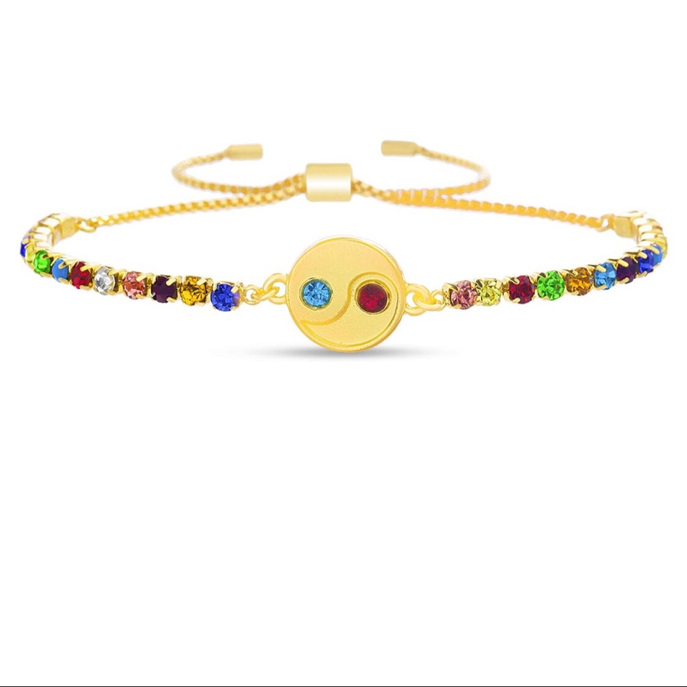 Rainbow Crystal Yin Yang Disc Adjustable Bracelet